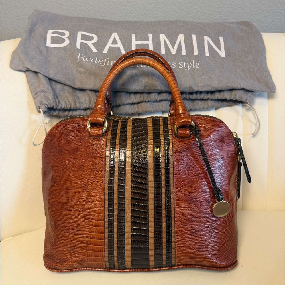 BRAHMIN Leather Satchel Handbag Rare Vintage